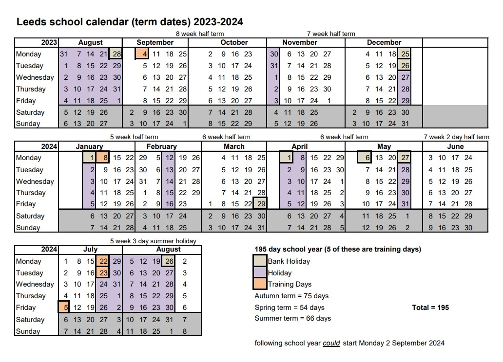 Leeds school calendar 2023-2024 (Custom)