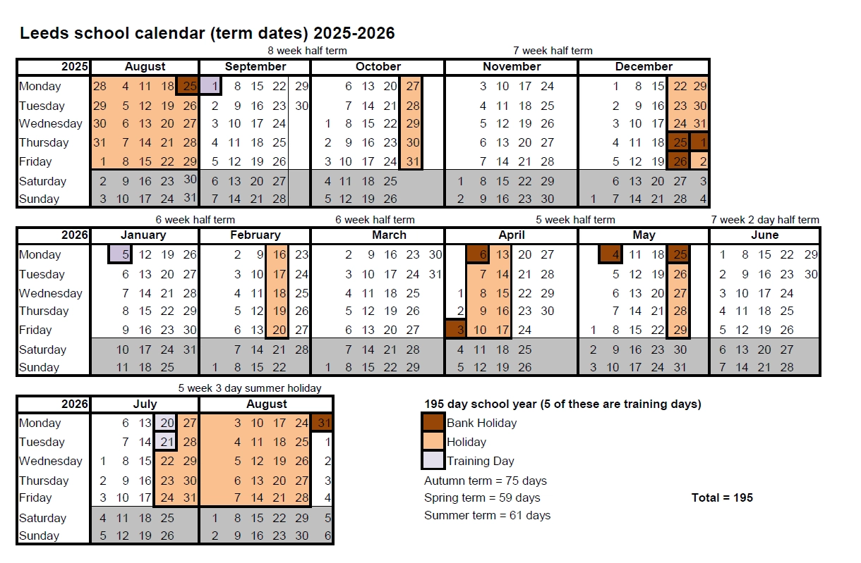 Leeds school calendar 2025-2026